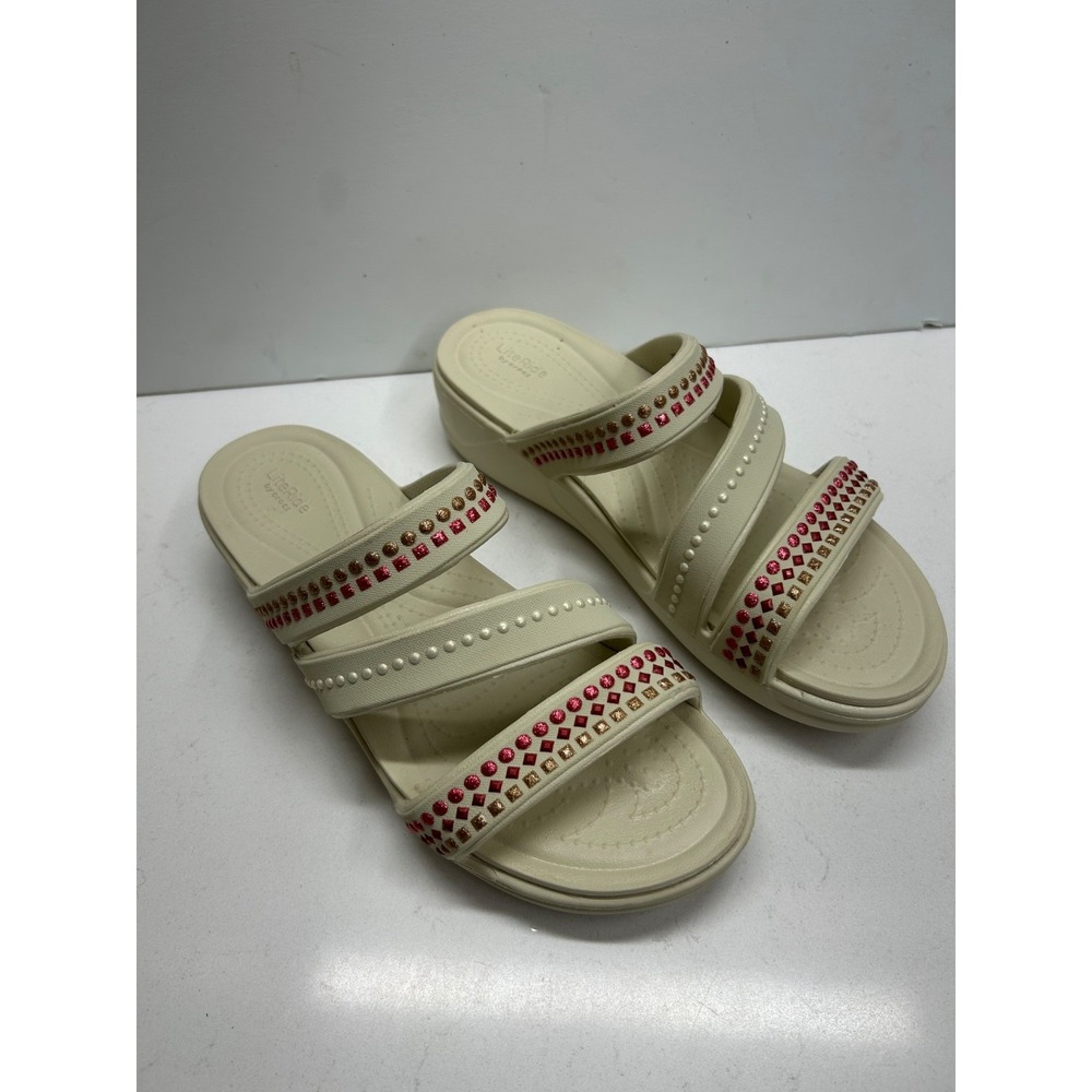 Crocs Womens Off White Slip On Sandals Size 9